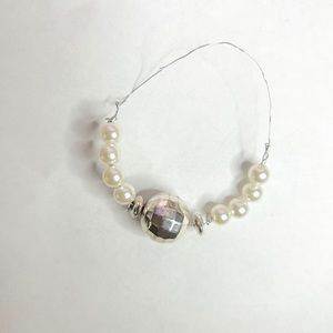 White Pearl Disco Ball Wire Beaded Bangle New Cute Stylish Handmade Diy Braclets